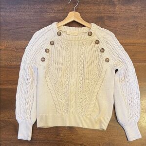 Sezane Cream Cable Knit Sweater with Button Accents